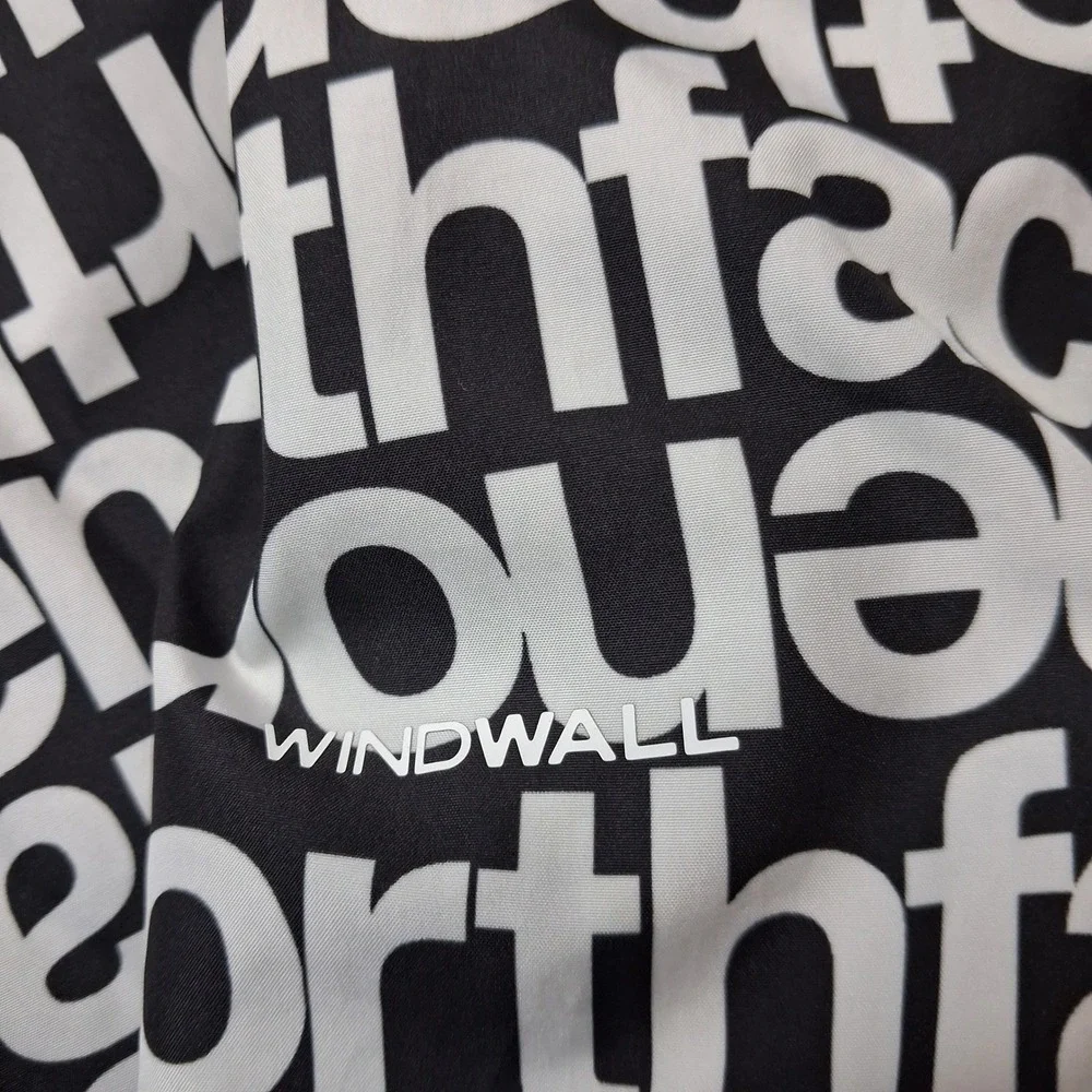 The North Face Mens Windwall Jacket Black White All Over Logo Print Large L